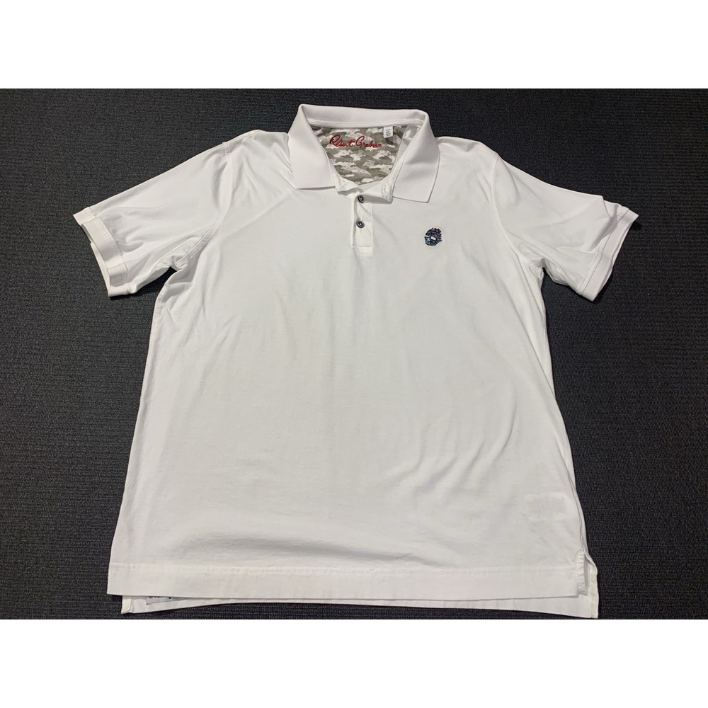 ROBERT GRAHAM Men Size XL White TRAIL SuPima Cotton Ltd Edition Skull POLO Shirt